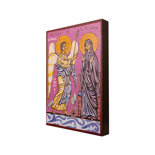 Cuadro «San Gabriel y la Virgen» pintado a mano en acrílico sobre lienzo