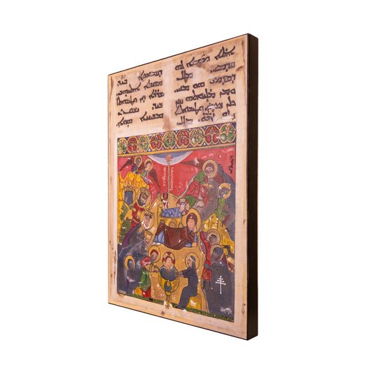 Cuadro «La Natividad y visita de los Tres Reyes Magos» pintado a mano en acrílico sobre lienzo