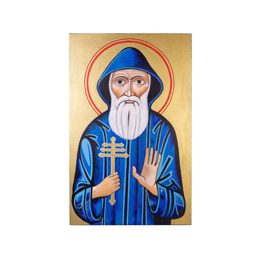 Cuadro «San Chárbel Makhlouf» pintado a mano en acrílico sobre lienzo