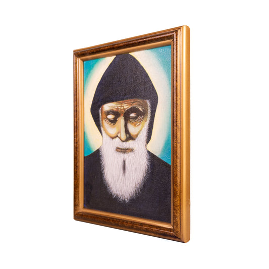 Cuadro «San Chárbel Makhlouf» pintado a mano en acrílico sobre lienzo