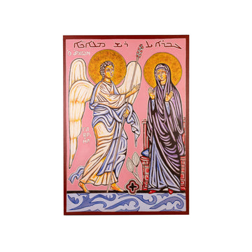Cuadro «San Gabriel y la Virgen» pintado a mano en acrílico sobre lienzo