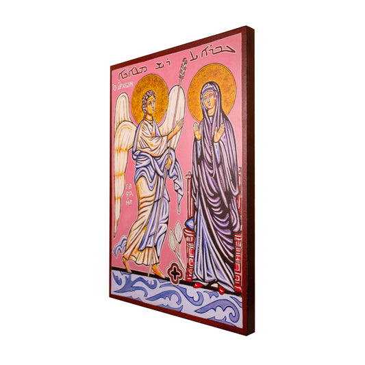 Cuadro «San Gabriel y la Virgen» pintado a mano en acrílico sobre lienzo