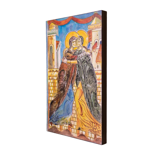 Cuadro «Visitación de la Virgen María a Santa Isabel» pintado a mano en acrílico sobre lienzo
